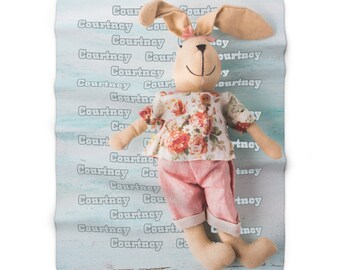 Personalized Baby Blanket: Rabbit Design, Velveteen or Sherpa