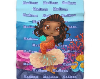 Personalized Mermaid Blanket: Plush Velveteen Blanket, Custom Name