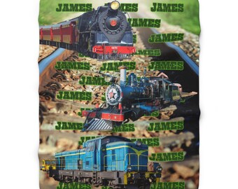 Personalized Train Blanket: Vintage Style, Plush Velveteen or Sherpa