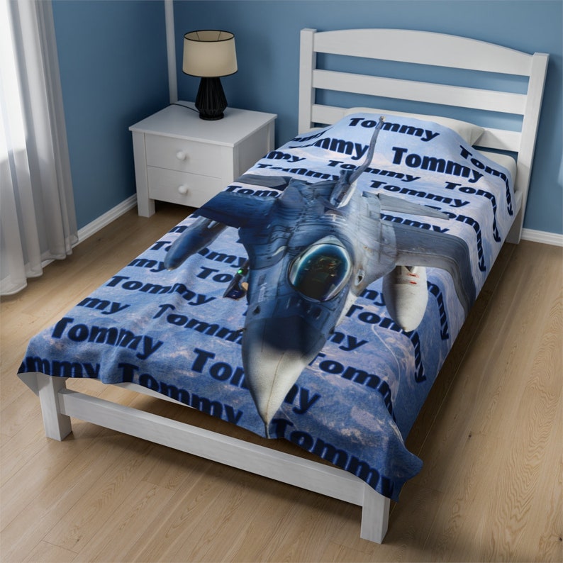 Personalized Airplane Blanket for Kids Gift, Plane Fighter Jet