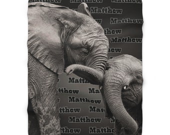 Manta de elefante personalizada: terciopelo o sherpa, decoración infantil de jungla