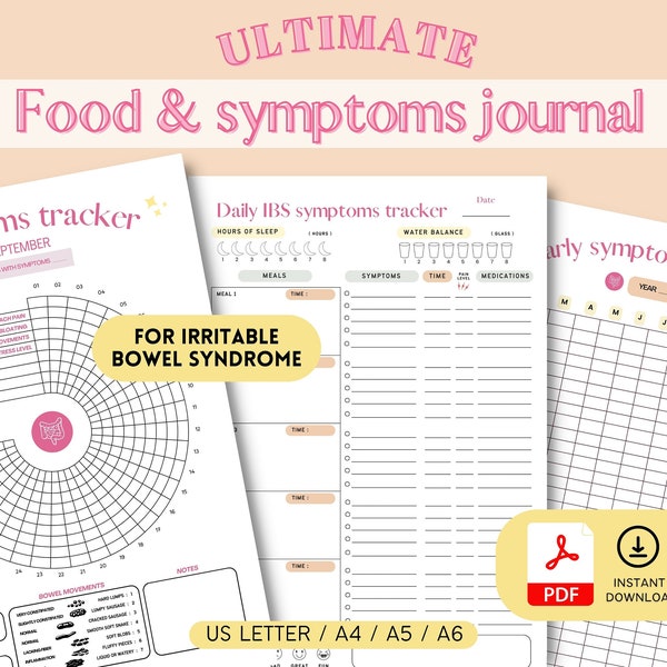 IBS symptom tracker, ibs food journal, food sensitivity tracker ulcerative colitis, food symptom tracker with bowel movements diary