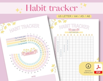 Monthly habit tracker printable, Daily routine day tracker, daily habit tracker pdf, Circular daily task tracker A4, A5, A6, LETTER
