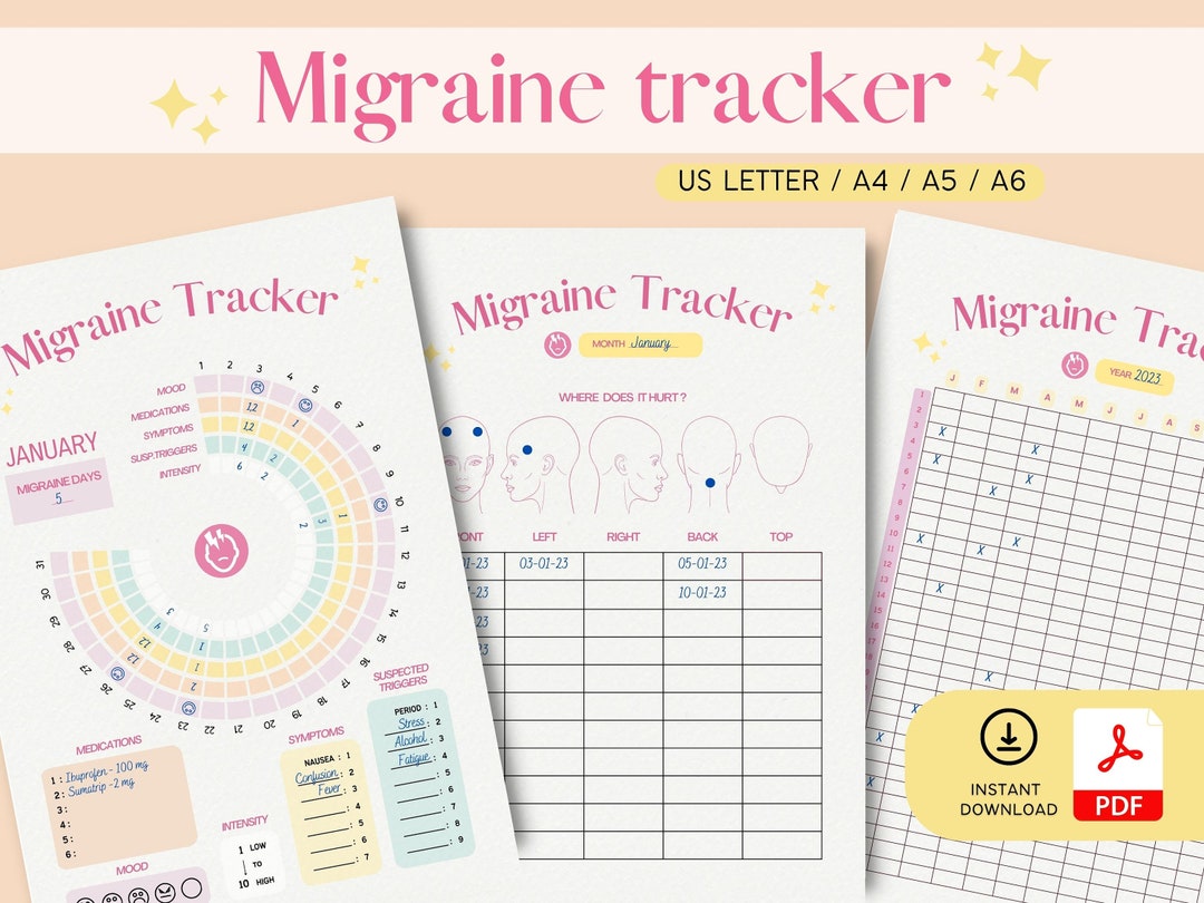 Printable Migraine Tracker - Chronic Migraine Journal Symptom Diary - Medical Planner PDF - A4 ...