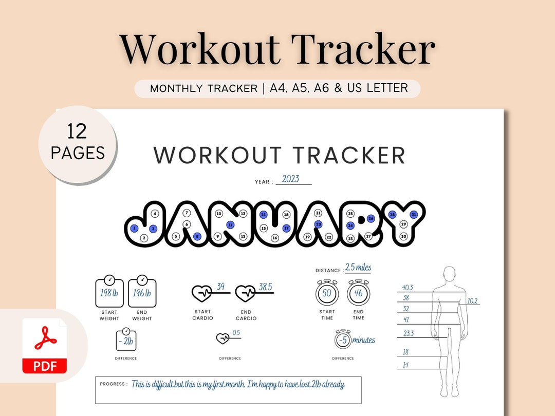 Workout Calendar.pdf Monthly Workout Training Tracker, Fitness Workout Calendar, Habit ...