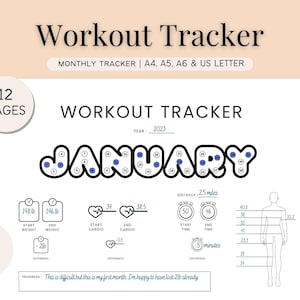 Seguimiento de sesiones deportivas mensuales, programación deportiva mensual, seguimiento de sesiones deportivas o de fitness A6/A5/A4/US LETTER en PDF