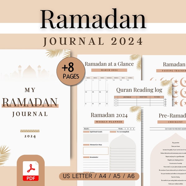 Spiritual Ramadan planner 2024 printable, PDF Ramadan calendar 2024 with daily and weekly ramadan planning
