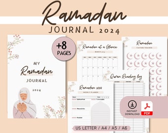 Printable ramadan planner 2024, Ramadan calendar 2024 with Quran reading log, fasting tracker, daily and weekly ramadan planner