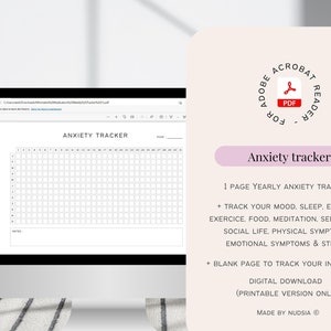 K&ouml;nnte beinhalten: Ein digitaler Download eines druckbaren Angst-Trackers. Der Tracker ist ein einseitiger Jahreskalender mit einer leeren Seite f&uuml;r Notizen. Der Tracker soll Ihnen helfen, Ihre Stimmung, Ihren Schlaf, Ihre Energie, Ihre Bewegung, Ihre Ern&auml;hrung, Ihre Meditation, Ihre Selbstpflege, Ihr soziales Leben, Ihre k&ouml;rperlichen Symptome, Ihre emotionalen Symptome und Ihren Stress zu verfolgen.