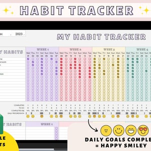Habit Tracker Spreadsheet, Daily Habits in GOOGLE SHEETS, Daily, weekly, monthly, yearly goal tracker