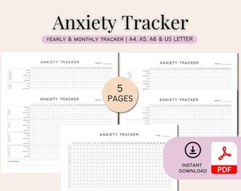 Monthly anxiety journal, Depression symptom tracker, Physical anxiety and Mental health journal, mood tracker PDF A4, A5, A6, LETTER