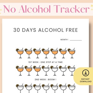 Maandtracker zonder alcoholuitdaging, soberheidtracker, droge januaritracker - PDF-versie 28, 30 of 31 dagen A4, A5, A6, US LETTER
