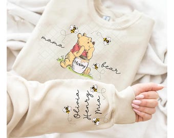 Custom Mama Bear Svg, Mama Est with Kid Name on Sleeve Sweatshirt, Personalized Mom Png, Custom Mama Bear Png,Mama Bear PNG, Custom Mama Png