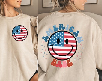 American Babe Svg, Retro USA Png, 4th of July Png, Retro America Svg,4th of July,America Patriotic Png,American Girl Png,Usa Flag Smile Face