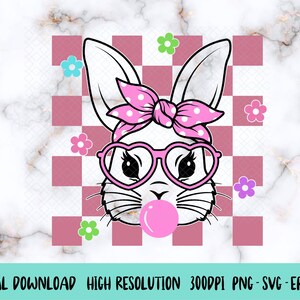Söt tuggummihare med bandanaglasögon PNG, Retro påsk PNG, Påskharebandana, Rolig påsk PNG, Påsk PNG, Kanin PNG