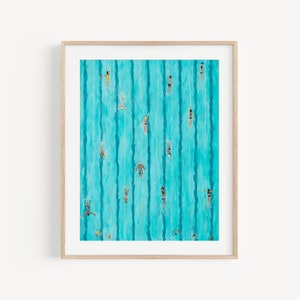 Swimming Pool Art Print: Aerial View Summer Swimmers Wall Decor