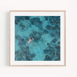 Ocean Art Print Float In Water Blue Art Clear Water Seascape Girl Floating In The Ocean Wall Decor Swim Art Summer Poster Cute Blue Art