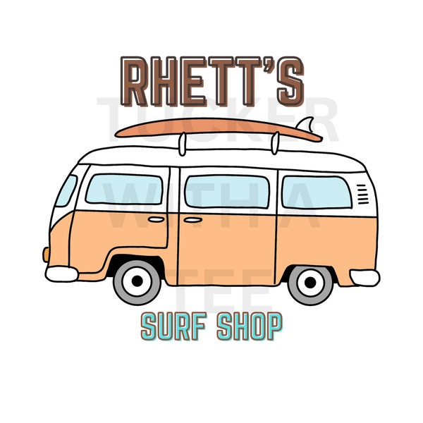 CUSTOM Name - Surf Shop PNG Only, Retro Van Png, Retro Beach Vibes Png, Custom Toddler Shirt Png, Custom Kid Shirt Png, Custom Beach PNG