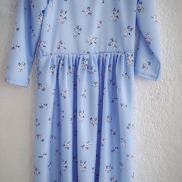 Floral Detail Blue Dress Soft Material