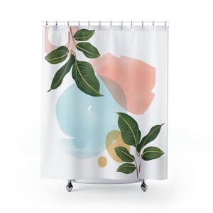 Tenda da doccia con fiori astratti, tenda da doccia con piante dai colori tenui, decorazioni per il bagno, regali di inaugurazione della casa