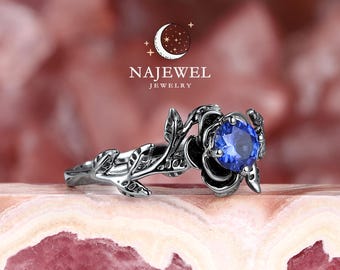 ゴールド サファイア ソリティアリング ブラックゴールド コーンフラワー ブルーサファイア ソリティア