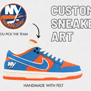 Custom handmade felt sneaker art - NY Islanders Dunk