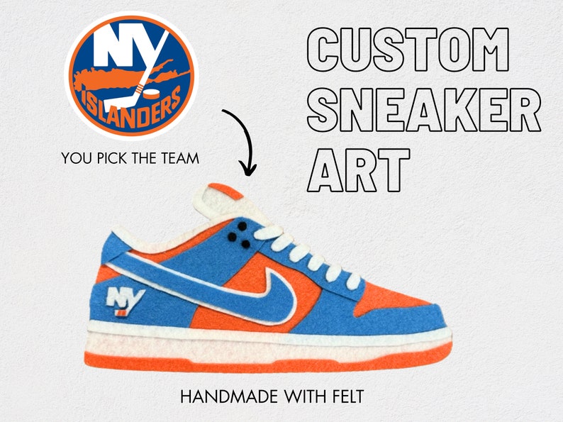 Custom handmade felt sneaker art - NY Islanders Dunk