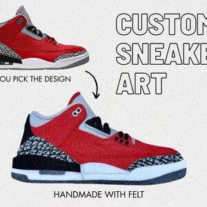 Custom handmade felt sneaker art - Red J3