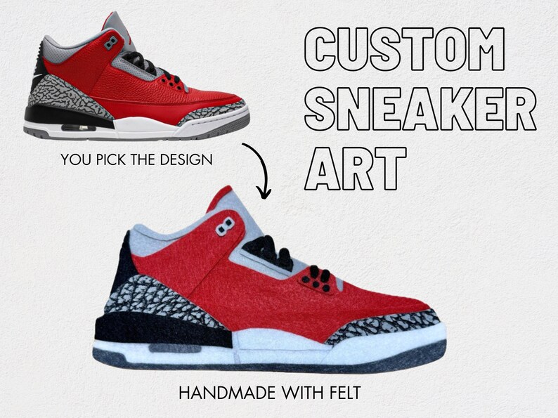 Custom handmade felt sneaker art - Red J3