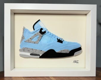 Handmade Felt Sneaker Art • J4 UNC • Framed Sneaker Wall Art • Unique Gift for Sneakerheads • Home Decor • Made by Nate