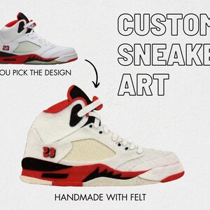 Custom handmade felt sneaker art - J5 fire red