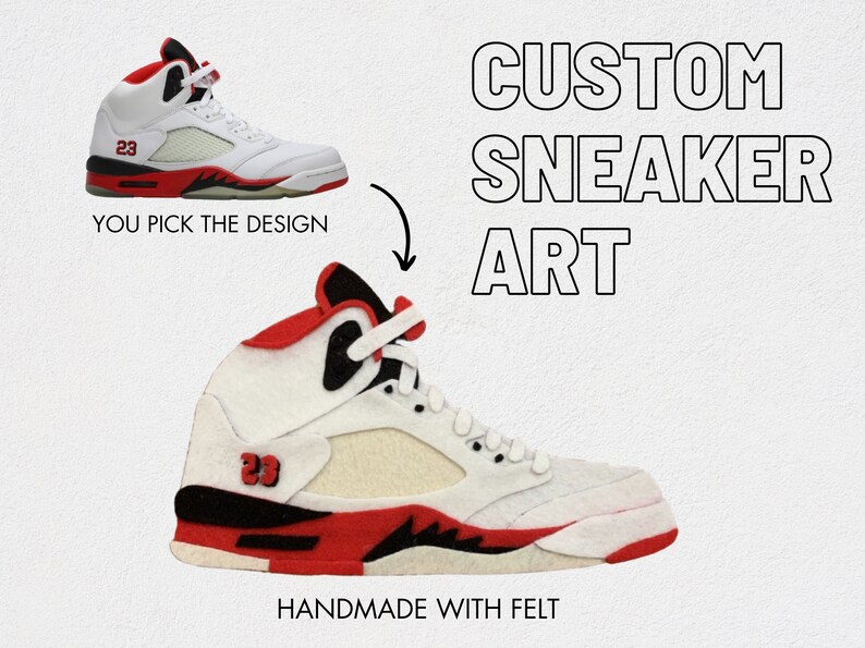 Custom handmade felt sneaker art - J5 fire red