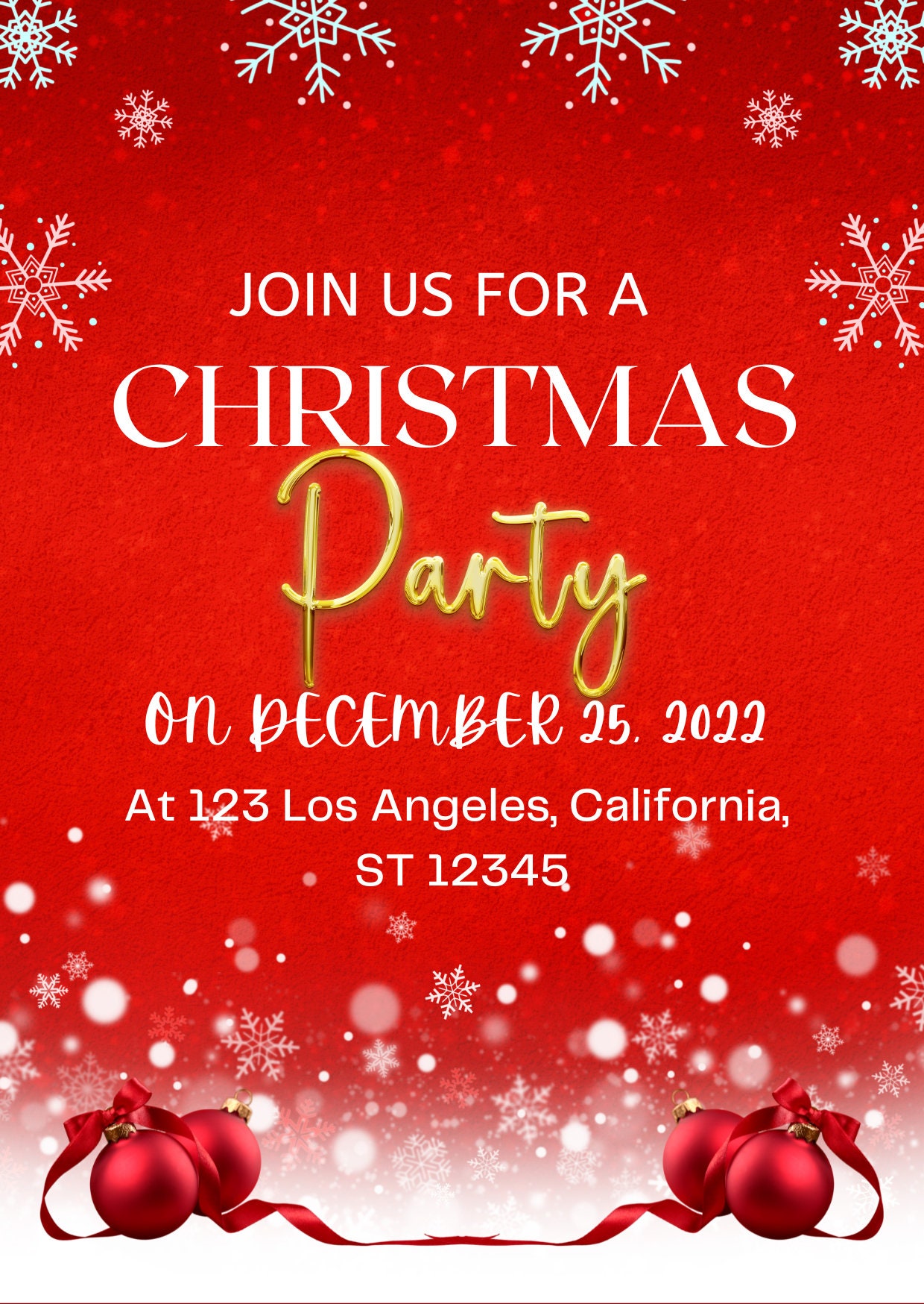 Christmas Party Invitation, Christmas Party Card, Editable Card, Canva Template, Digital
