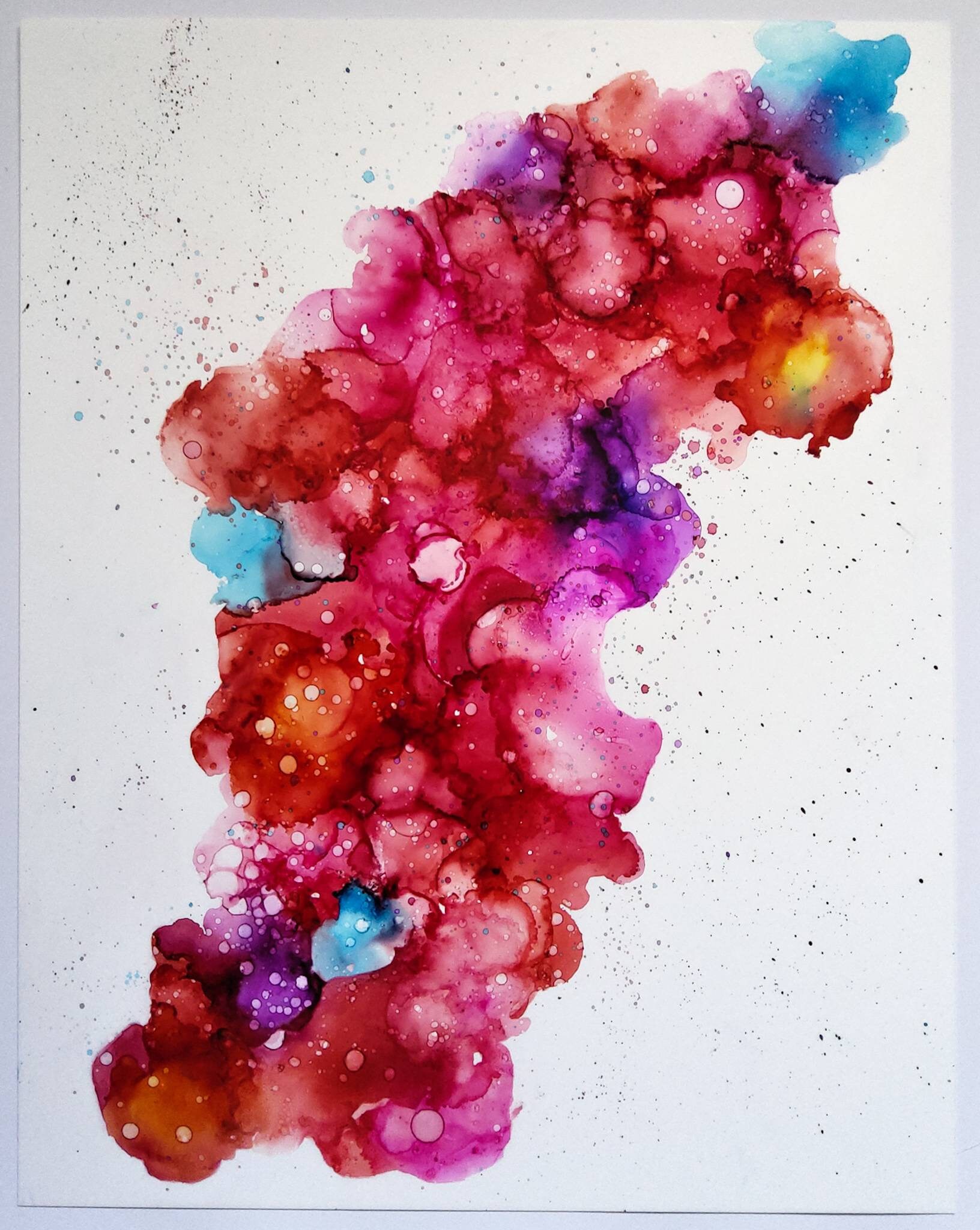 Alcohol Ink Painting, 8 x 10 Matted to 11 x 14, Purple and Blue Abstra