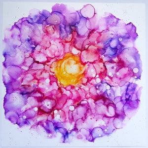 12x12 Abstract Wall Art With Pink, Purple, and Orange Modern Flower Painting