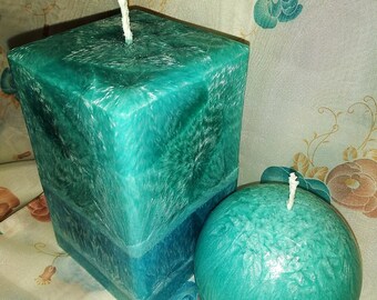 Juego de velas de cera de palma color aguamarina