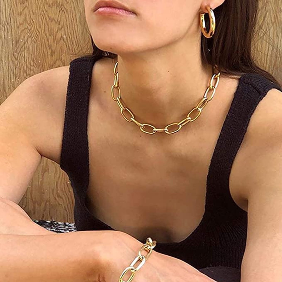 Women Punk Necklace,Short Thick Clavicle Chain,Punk Style Link