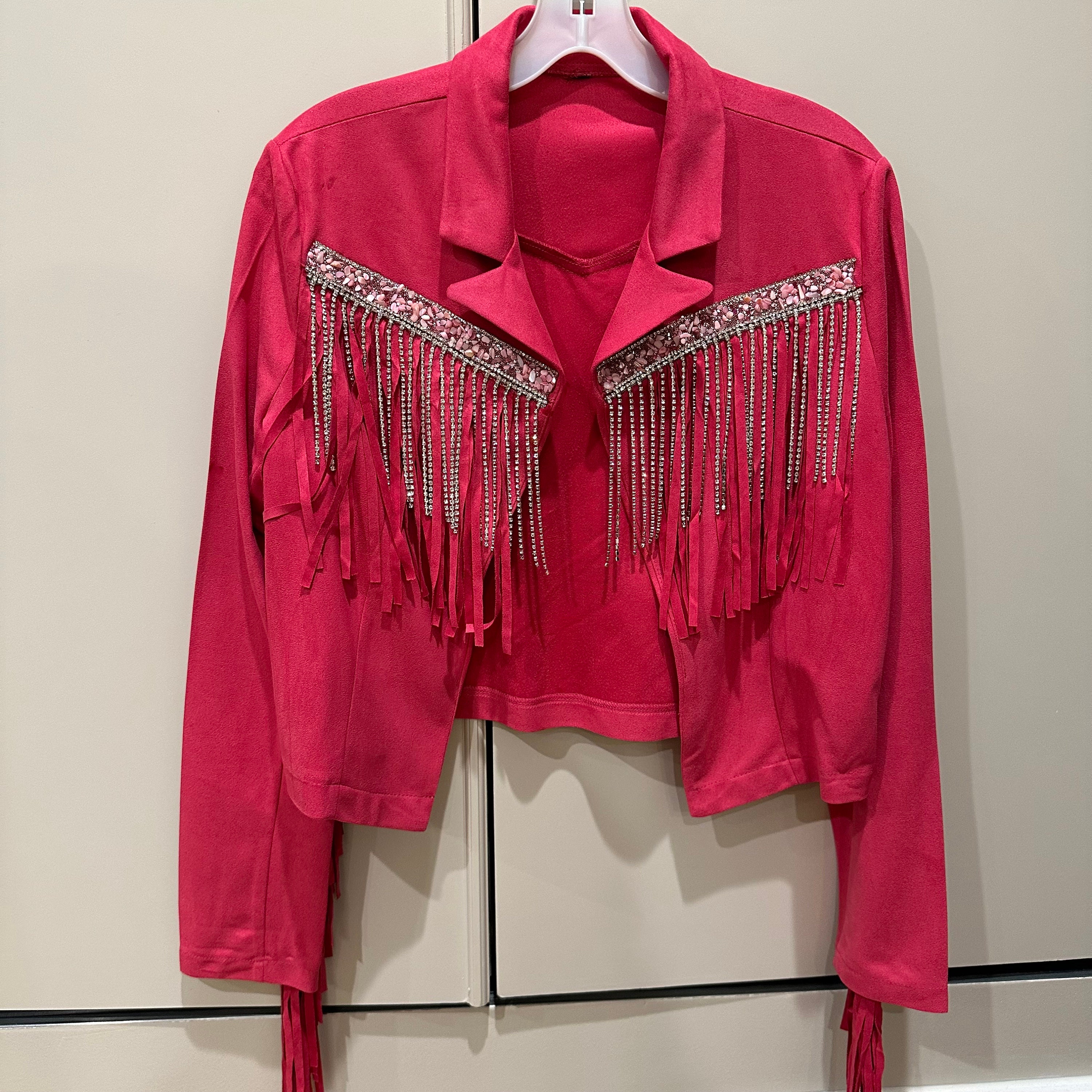 Hot Pink Fringe Cropped Jacket - blendedvintagemarketplace