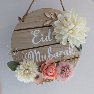 Beautiful Eid & Ramadan Mubarak - Natural Wood Hanging Signs
