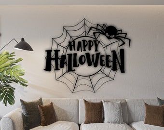 Happy halloween svg files, Metal wall art, Happy halloween dxf, Spider glowforge, spider laser, spider sign, halloween sign, spider laser