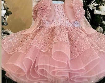 Sparkly Birthday Dress, Special Designed Bow Dress, Flower girl Dress
