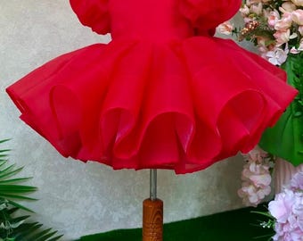 Red organised weddıng dress, bridesmaid fluffy organised tulle dress,toddler bridal gown organised tulle baby dress