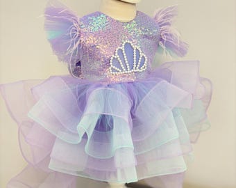 Mermaid Concept Costume, Lilac Sequin Baby girl Dress, first Birthday Party Dress , toddler pageant costume