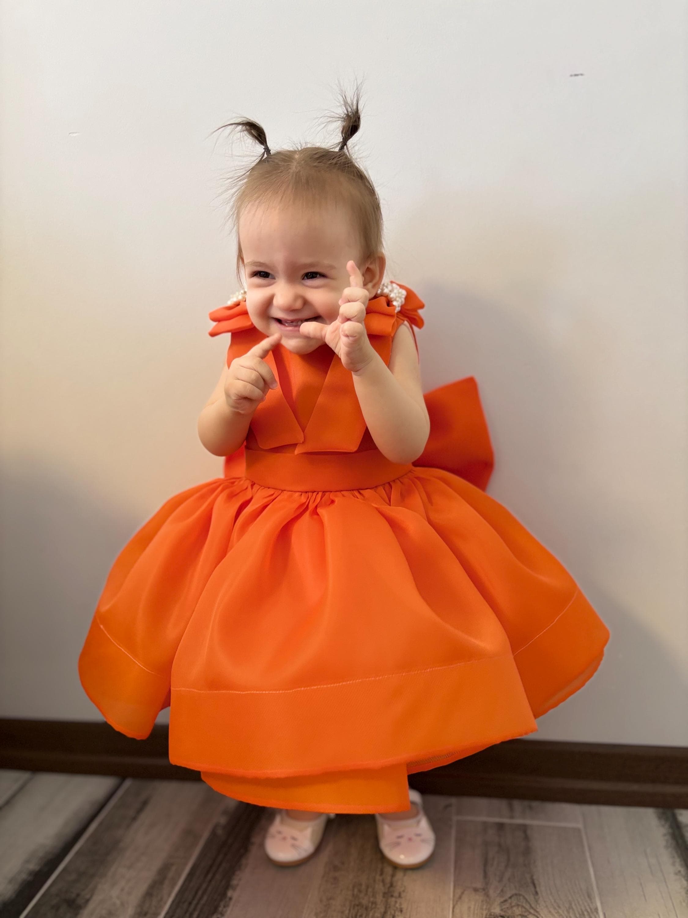 Orange organised weddıng dress, bridesmaid fluffy organised tulle dress,toddler bridal gown organised tulle baby dress