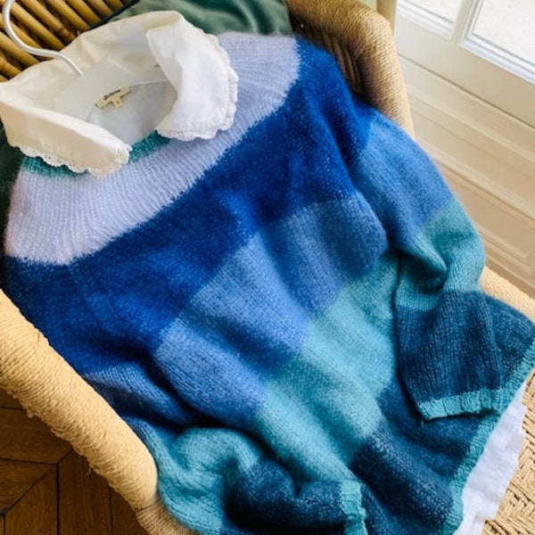 pull coloré tricoté main en laine mohair et soie de marque danoise