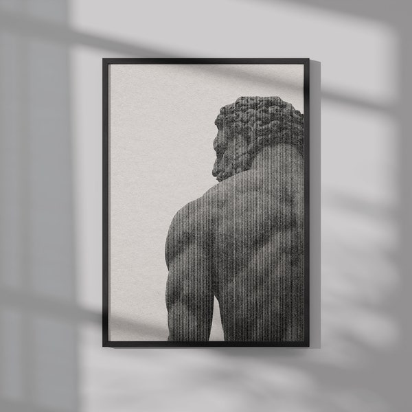 Gravure grecque de la statue d’Hercule | Art mural grec Dieu | Décoration grecque | Mythologie grecque | vintage PRINTABLE Digital Downloadable Wall Art