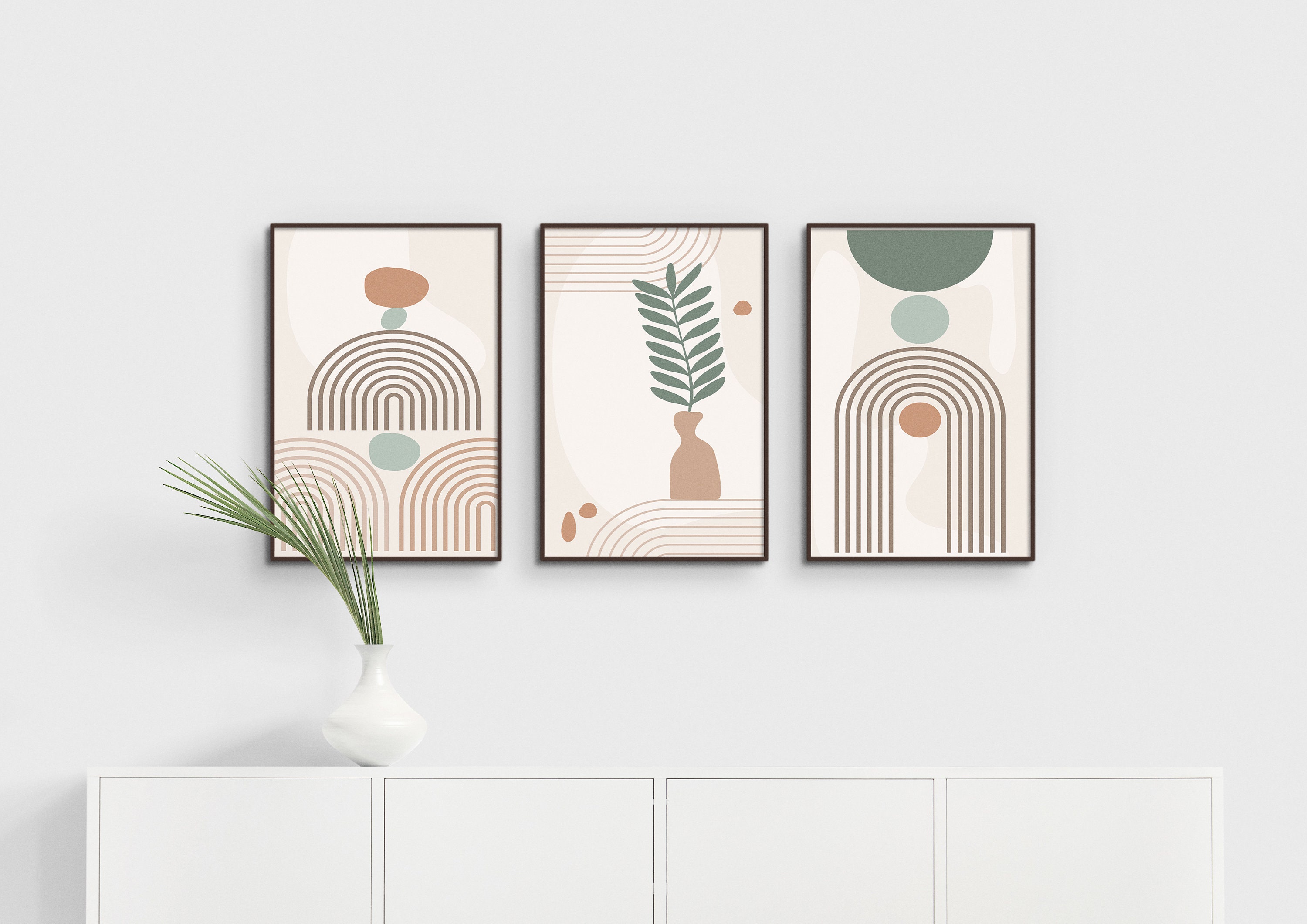 Minimalist Wall Art Set of 3 Sage Green Prints Green Botanical Prints ...