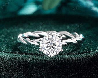 Bague de fiançailles ronde en moissanite de 1 carat, bague en argent sterling haut de gamme, bague de promesse solitaire en moissanite, alliance en croix