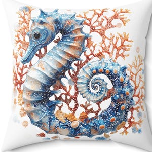 Cojín de caballito de mar costero, decoración náutica para el hogar, cojín con temática de playa, regalo para amantes del océano, cojín de estilo costero