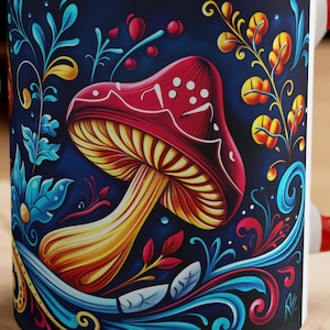 Talavera Style Mushroom Painting Coffee Mug - Vibrant Mexican Artistry